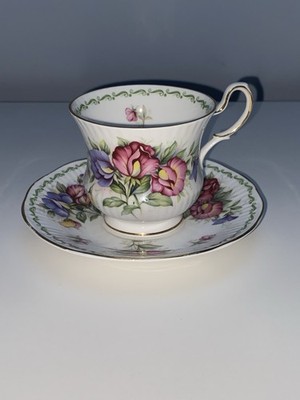 Queens Rosina China Co. April Sweet Pea Fine Bone China Teacup & Saucer Set