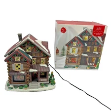 St. Nicholas Square 2014 Illuminated Log Cabin Christmas Village Decoration