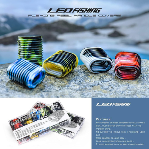 LEO 10pcs Rubber Fishing Reel Handle Grip Cover Non-Slip 5 Mix colors