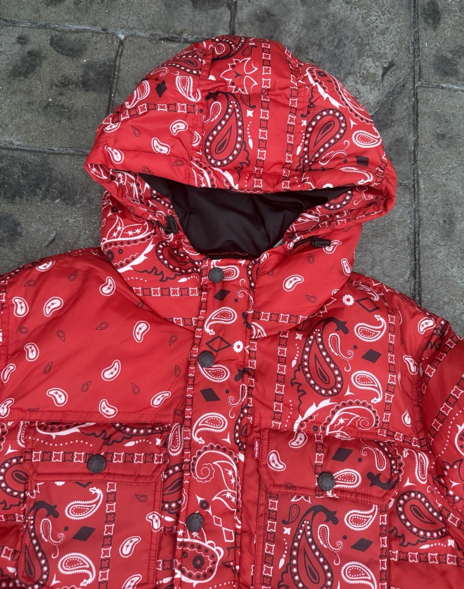 Levi Red Bandana All Over Print High Loft Insulation Puffer Jacket