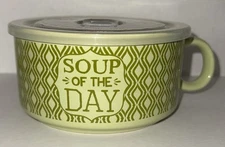 Boston Warehouse Green 22 oz Stoneware Souper Mug w Lid - Soup of the Day
