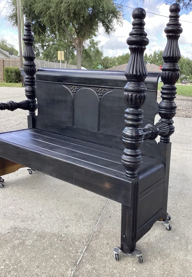 Banco de madeira maciça grande eixo de quatro postes - Imagem 2 de 4