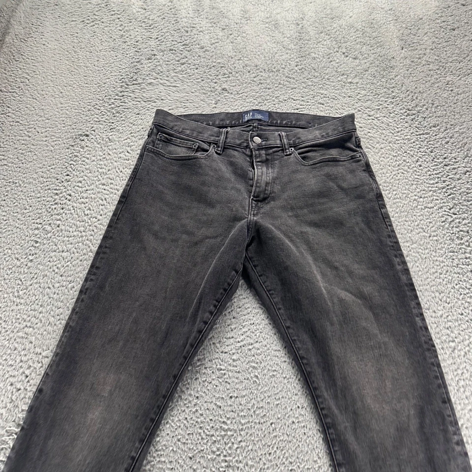 Gap 1969 Jeans Mens 33x32 Gray Dark Wash Cotton Stretch Straight Taper Fit - Image 2 of 4