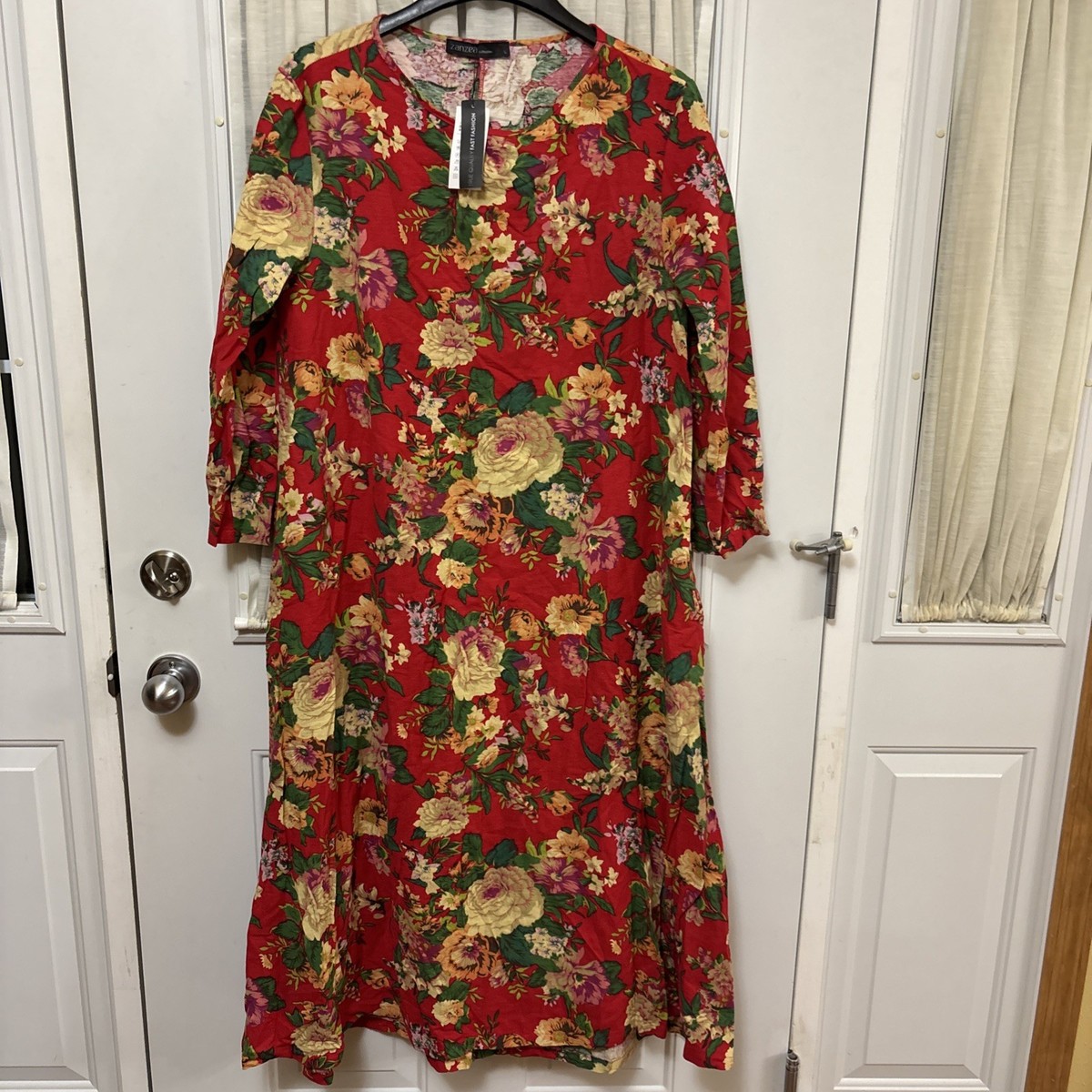zanzea boho dress NWT Women’s L Red Floral Long-Sleeve Maxi/Midi Side Pockets Black Ponte Belted Mini upsell_jersey Color:Creamy White