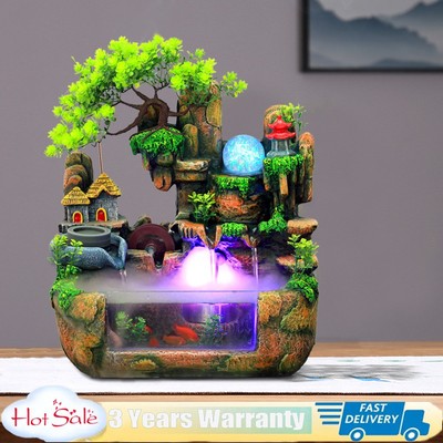 Indoor Water Fountain With Led & Mist Resin Rockery Waterfall home decor Art Dec