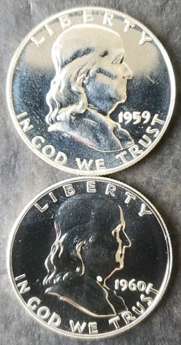 1959 and 1960 Proof 50c Franklin Silver Half Dollars