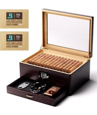 Woodronic Cigar Humidor Upgraded Capacity 80 Counts with Boveda 72%Humidity Pack