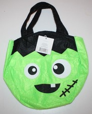 Halloween Trick Or Treat Bag Kids Green Frankenstein Candy Tote Reusable Felt