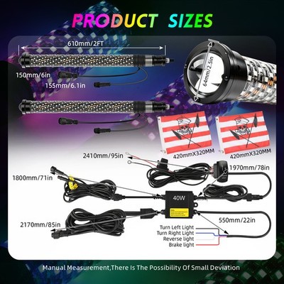 2x 1~3FT Laser LED Whip Spiral Chasing RGB Fat Whip Light For Can Am Polaris RZR