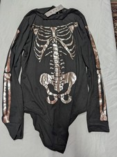 Body scheletro GAZE morbido manica lunga cosplay argento metallizzato e nero taglia M