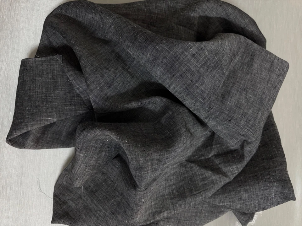 100% Flax Linen Fabric Yarn Dyed Two-Tone Black/White Medium Weight Soft Hand - Image 3 of 3