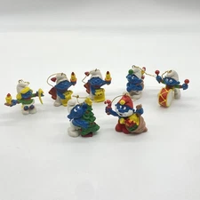 Set of 7 Vintage Smurfs Christmas Ornaments 1981 PVC Peyo Schleich