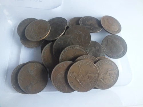 Job Lot Over 30 Penny Coins UK King George V Assorted Dates See Listing