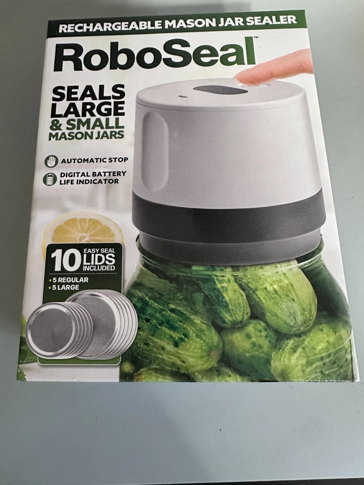 RoboSeal Rechargeable Mason Jar Vacuum Sealer for Mason Jars Wide Regular NEW