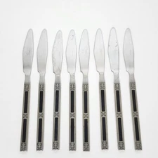 Set of 8 International Japan Stainless Black Scroll Handle 8 5/8" Dinner Knives