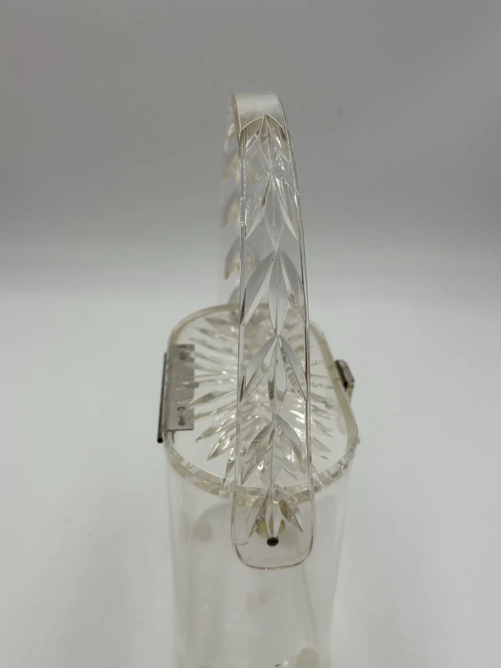 Vintage Gilli’s Original New York Clear Lucite Handbag Carved Lid Handle Hinged - Image 2 of 4