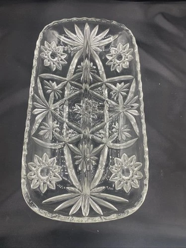 Vintage Anchor Hocking 12" Rectangular Clear Cut Glass  Platter Relish Dish