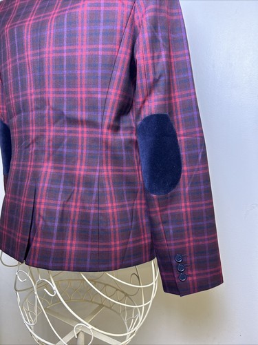 Tommy Hilfiger Windowpane Einreiher Sakko Blazer rot marine kariert W Größe 6 - Bild 6 von 14
