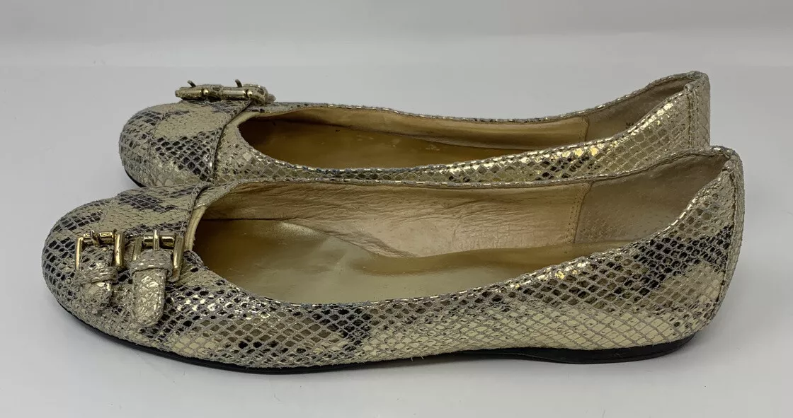 Michael kors black flats with gold buckle sale