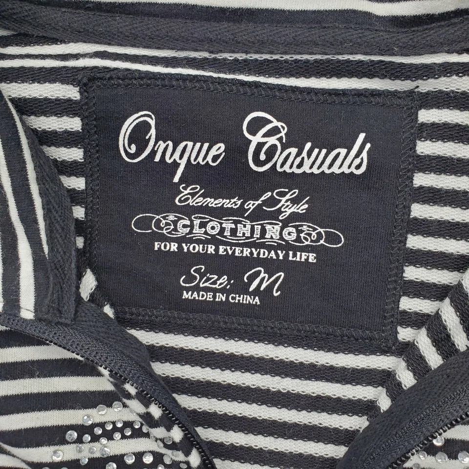 Onque Casual Jacket Women M Multi Striped Beaded 3/4 Sleeve Collared Full Zipper - Image 3 of 4