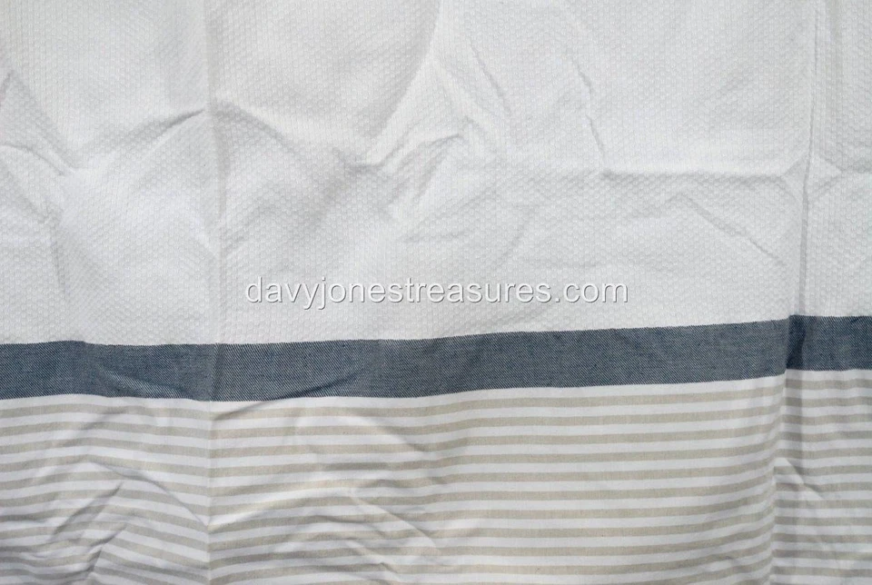 Cortina de ducha de baño náutico YACHT CLUB azul denim con rayas tostadas y flecos de cuerda Foto 3 de 4