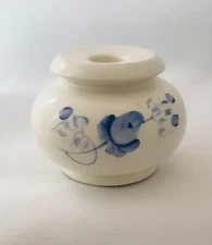 Lasting Products Inc Ceramic Candle Holder Blue Hand Painted Flowers Made In USA