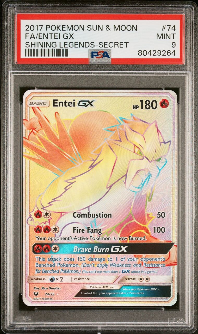 2017 Pokemon ENTEI GX Rainbow SECRET #74 Shining Legends MINT English PSA 9