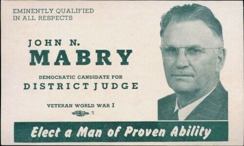 JOHN MABRY DISTRICT JUDGE DEMOCRATIC HUERFANO COUNTY 1950s POLITICAL CARD W/ BIO - Picture 1 of 1
