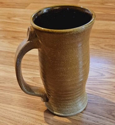 Handmade Studio Pottery Mug Beer Stein Salt Glaze Large Brown Cup 7.5'' x 5''