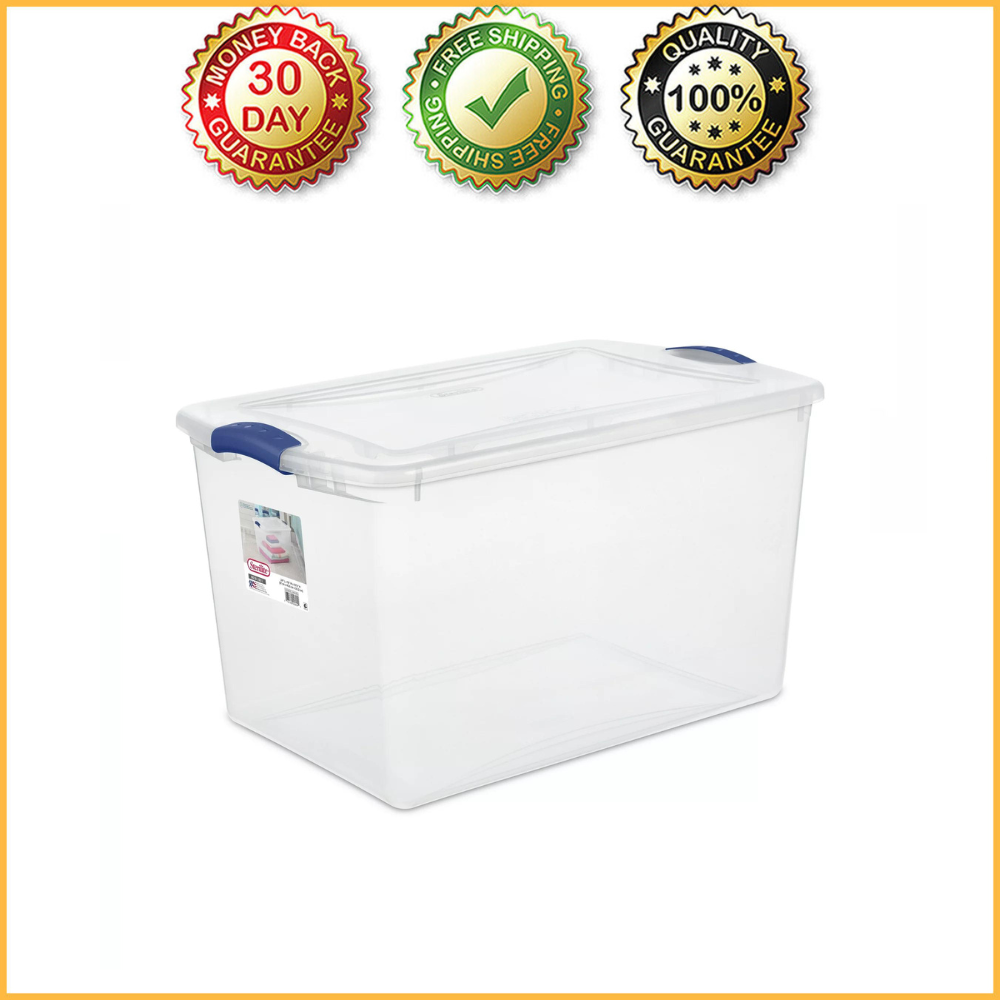 Stackable Plastic Tote Box Storage Containers Bin 66 Quart, Blue