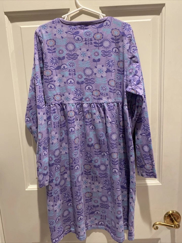 LL Bean Girl’s Size 10 Purple Long Sleeve Flower Dress - Image 2 of 3