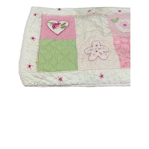 Pottery Barn Kids Patchwork Quilt Pink Green Floral Hearts Full - Picture 7 of 10