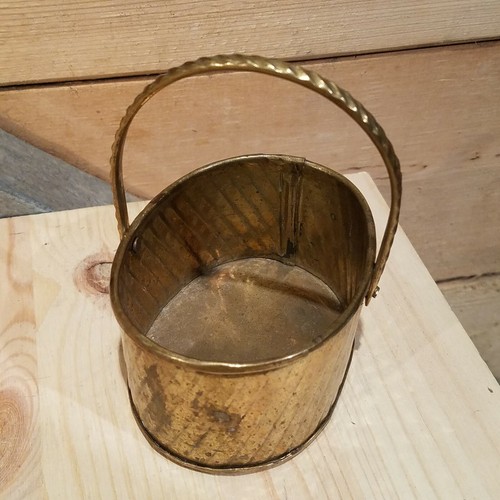 Vtg Brass Bucket Basket Planter Plant Pot w/Handle Made In India - Swanky Barn - Picture 7 of 12