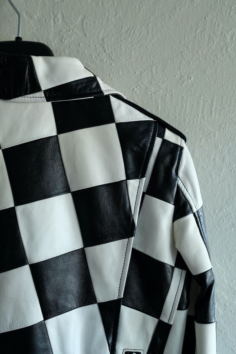 Saint Laurent Leather Damier Checkered Biker Jacket Multi Saint Laurent Leather Damier Checkered Biker Jacket Multi