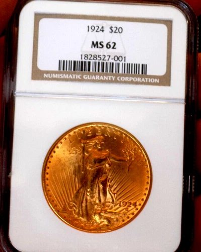 1924 SAINT GUADENS GOLD $20 LIBERTY NGC MS 62+++ OLDER HOLDER UNDER GRADE