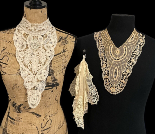 Lot of 3 Antique Lace Accessories Dress Bodice Collar Jabot Dressmaker Costume