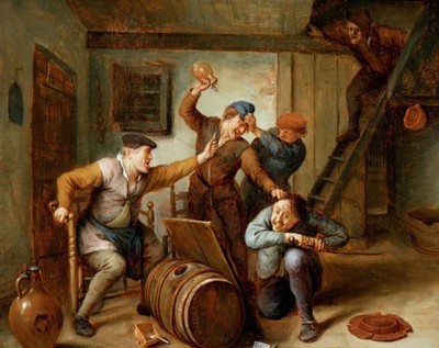 Jan Steen a Brawl in a Tavern Vintage Kunstdruck Poster Wanddeko stilvolle Deko