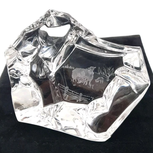 Val St Lambert Crystal Glass Paperweight Sheep Lambs Spring Belguim 10cm