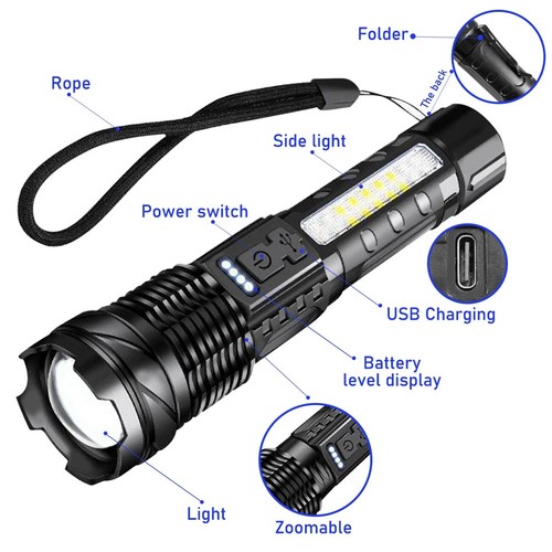 Linterna LED súper brillante de 1-3 piezas potente antorcha recargable con zoom - Imagen 12 de 22
