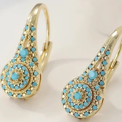 Bohemian Blue Turquoise Drop Earrings Gold Color Women Party Jewelry
