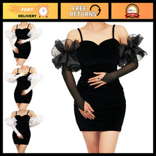 Long Sheer Puff Tulle Mesh Gloves - Oversized Stretchy for Wedding, Evening, Par