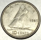 1962 Canada 10 Cents Dime 0.8000 Silver ASW 0.06 Oz Coin Free Shipping - 2484
