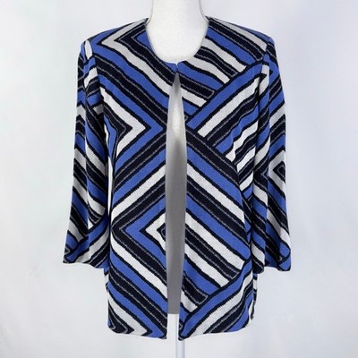 Misook Jacket Women's Geometric Knit Blazer Medium Royal Blue Black White