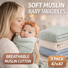 3-Pack Muslin Swaddle Blankets Baby Cotton Receiving Blanket Soft Breathable