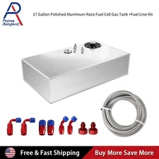 17 GALLON TOP-FEED ALUMINUM FUEL CELL GAS TANK W/ CAP LEVEL SENDER Fuel HOSE KIT