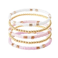 Surfer Heishi Clay Bead Bracelets for Women Bohemian Stackable Gold Beaded Stret