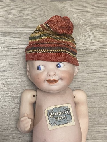 Antique Kringle Toys 6 3/4” Bisque Doll W/ Sticker - Picture 5 of 10