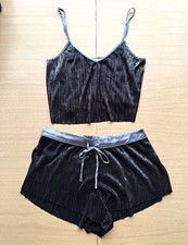 Victoria's Secret Women's Cami  Shorts Pajama Set Black/Gray Pleated XS