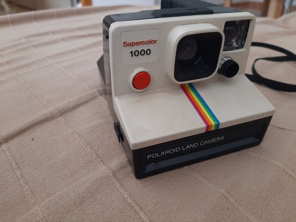 Polaroid Supercolor 1000 Land Camera SX-70 Film Vintage Rainbow Stripe + Strap