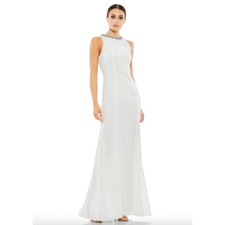 MAC DUGGAL Dress Size 6 Evening Gown NEW White Embellished Neck Trumpet
